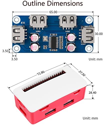USB HUB HAT Board with ABS Case Box for Raspberry Pi Zero 2W/2WH/Zero,