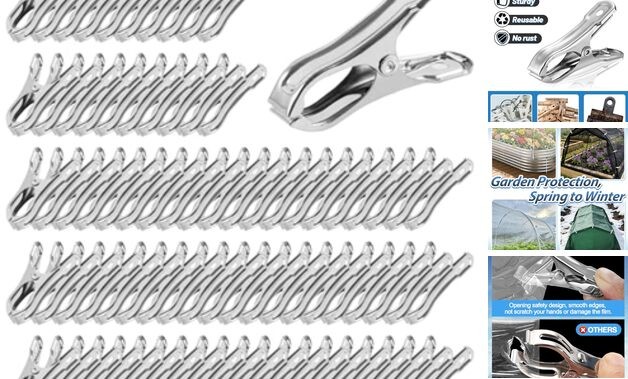 100Pcs Stainless Steel Garden Cilps - Large Open Metal Clamps for 100pcs