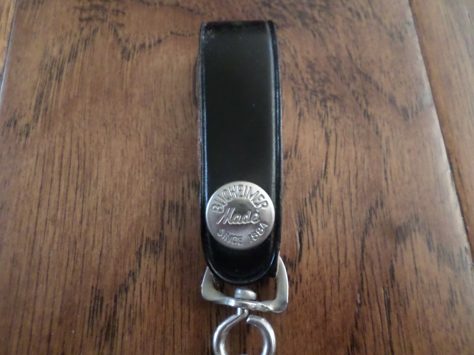 VINTAGE U.S NAVY BLACK LEATHER BELT KEEPER KEY CHAIN RING USA MADE BUCHEIMER