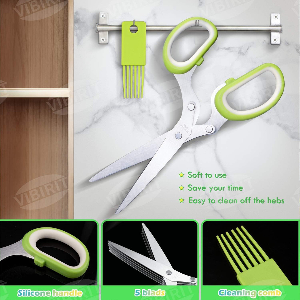5 Blade Herb Scissors Set w/ Stripper & Peeler Kitchen Tool Kit
