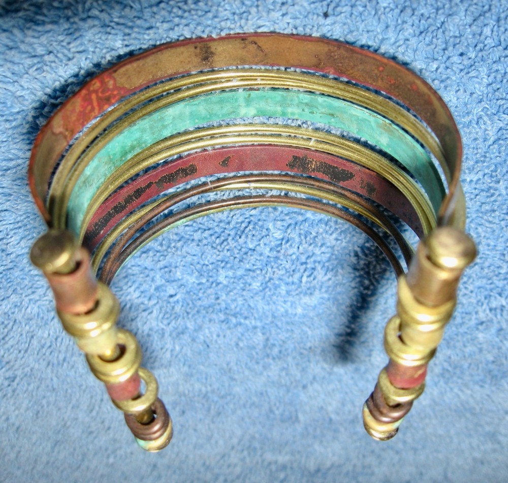 Connected 11 Bangles Bracelet; Multicolor; Golden Open Side; Posts; 3" Diameter