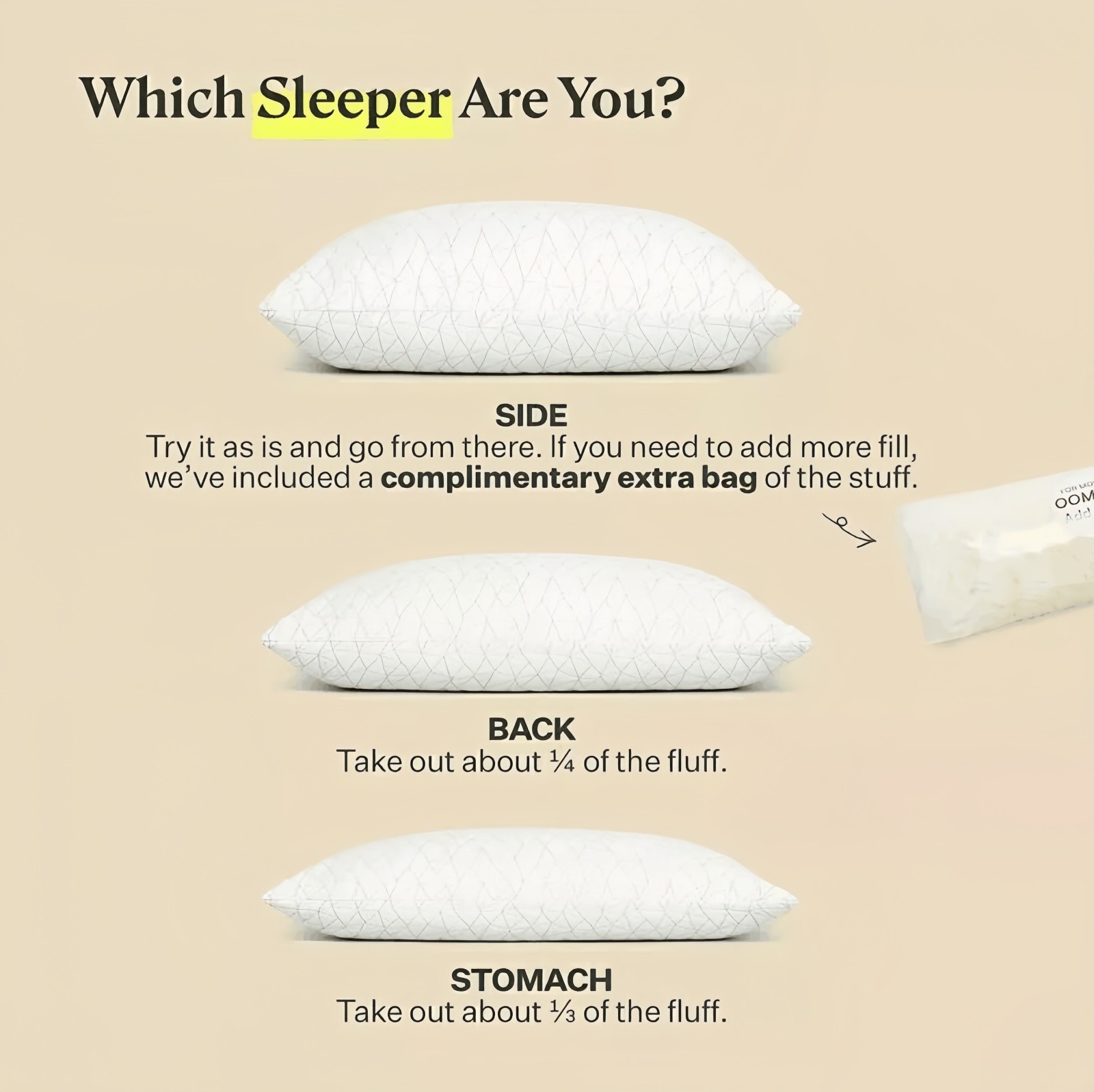 Coop Home Goods Memory Foam Pillow Adjustable Loft Pillow For Bed Sleeping Queen