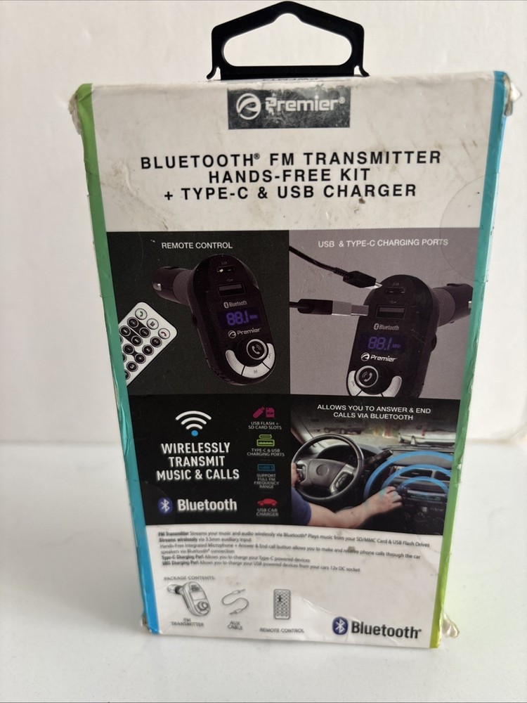 premier bluetooth fm transmitter Hands Free Kit Type C USB Charger