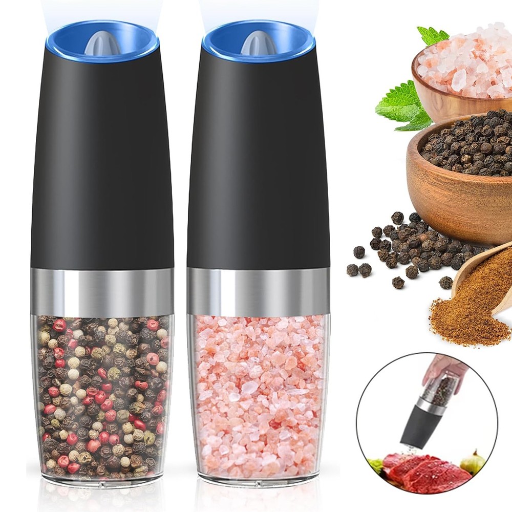 Electric Salt and Pepper Grinder Set, Automatic, Adjustable, Gift, 2 Pack
