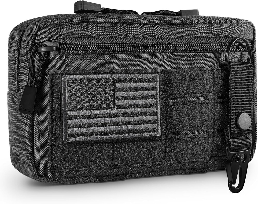 Tactical Molle Admin Pouch Laser Cut EDC Tool Bag Modular Pouches US Flag Patch