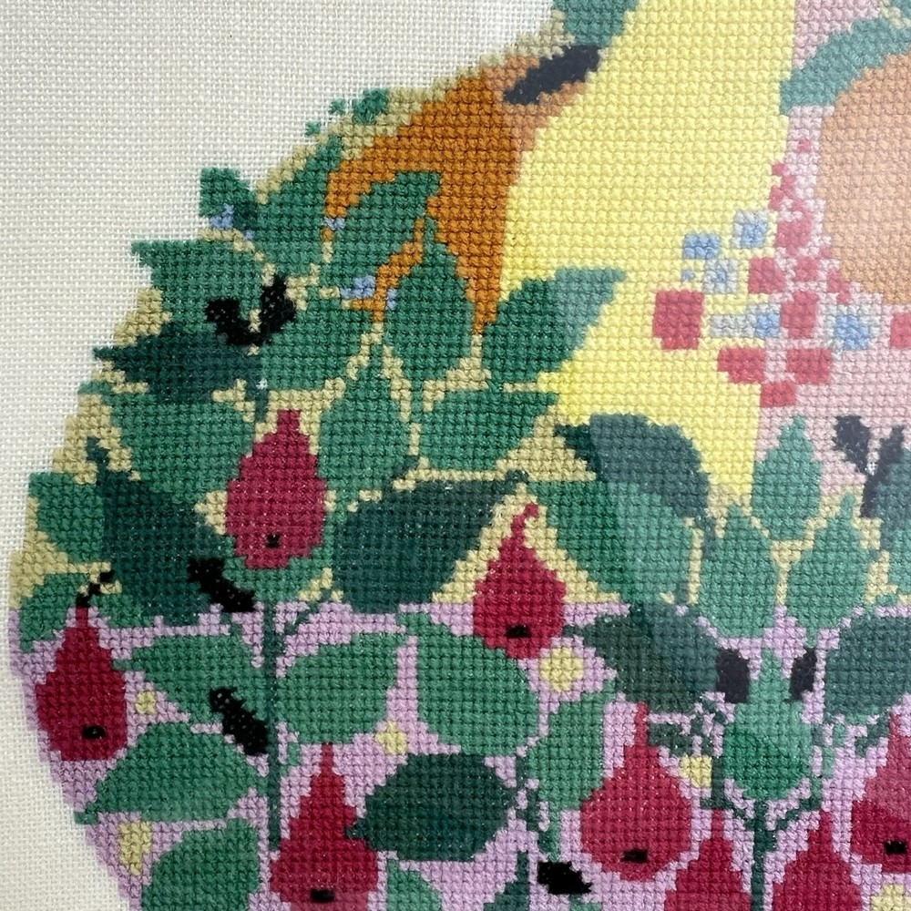 Vintage Framed Cross Stitch Needlepoint Peacock Wall Hanging