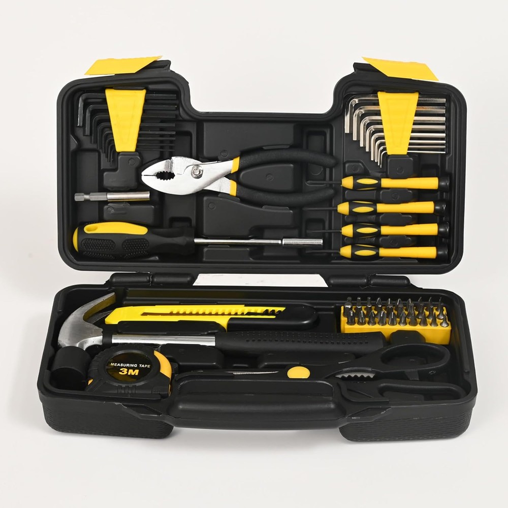 58-Piece Tool Kit Basic Home Repair Set, General Household Hand Yellow