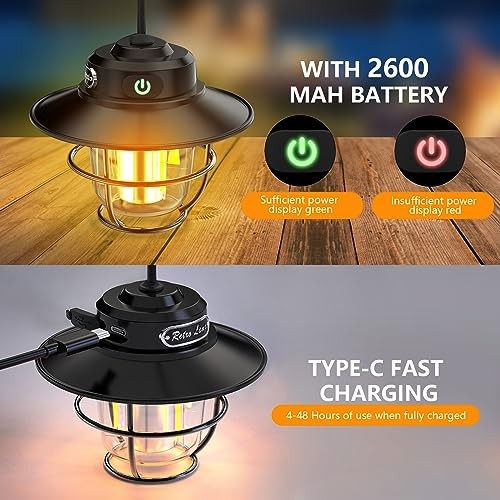 Camping Lantern, Portable Camping Light, Rechargeable Lanterns 4 Light Black