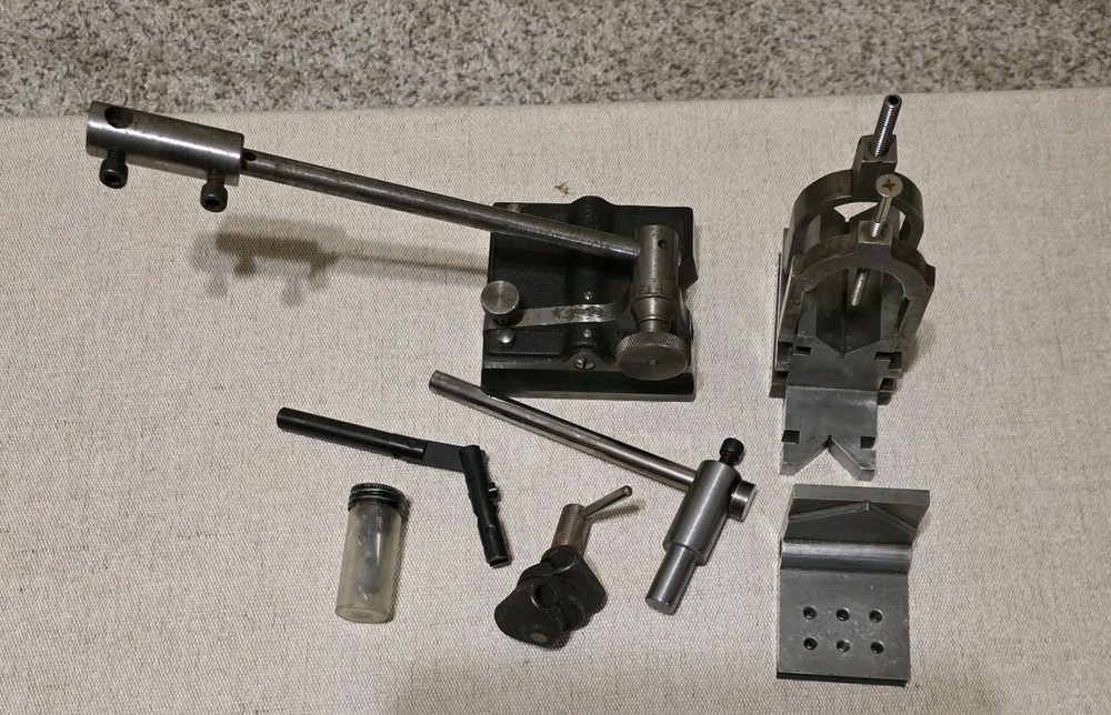 surface indicator, v block w/clamps angle plate and attachments points