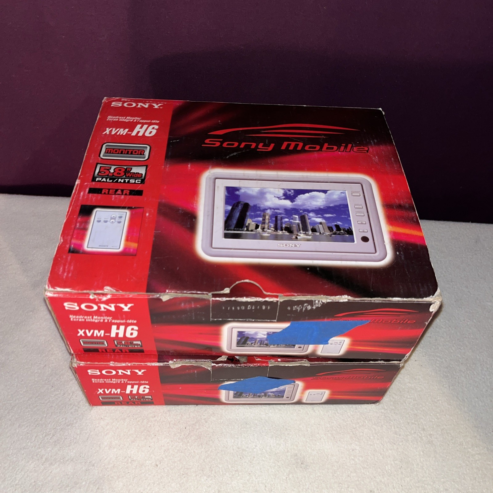 2 X Vintage Sony XVM-H6 Headrest Monitor 5.8” Wide Screen 2 X Remote Controls