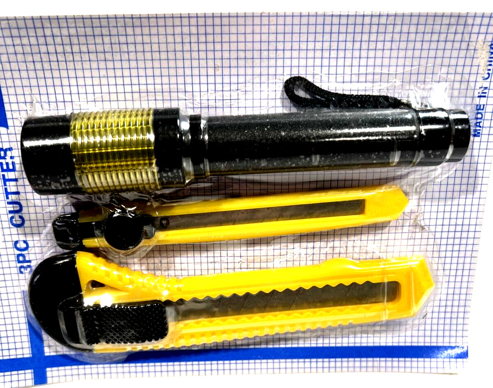 Utility Knife and Flashlight Bundle (3-Packs, 9 Pieces) Red Green Yellow