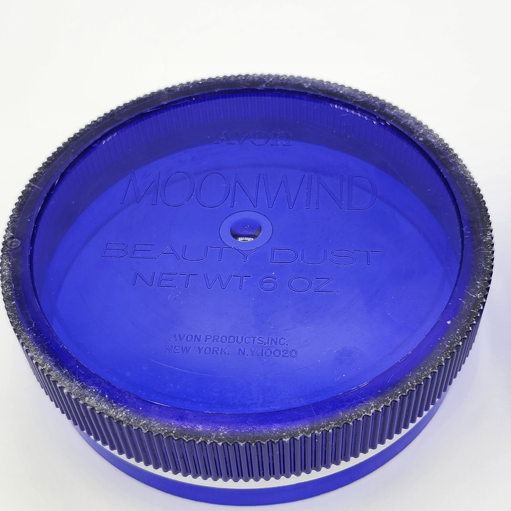 VINTAGE 1971 AVON MOONWIND DUSTING POWDER BOX - BLUE PLASTIC - EMPTY