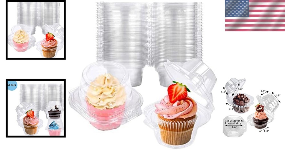 Cupcake Holders - 50 Pack Stackable Individual Containers for Baked Goods