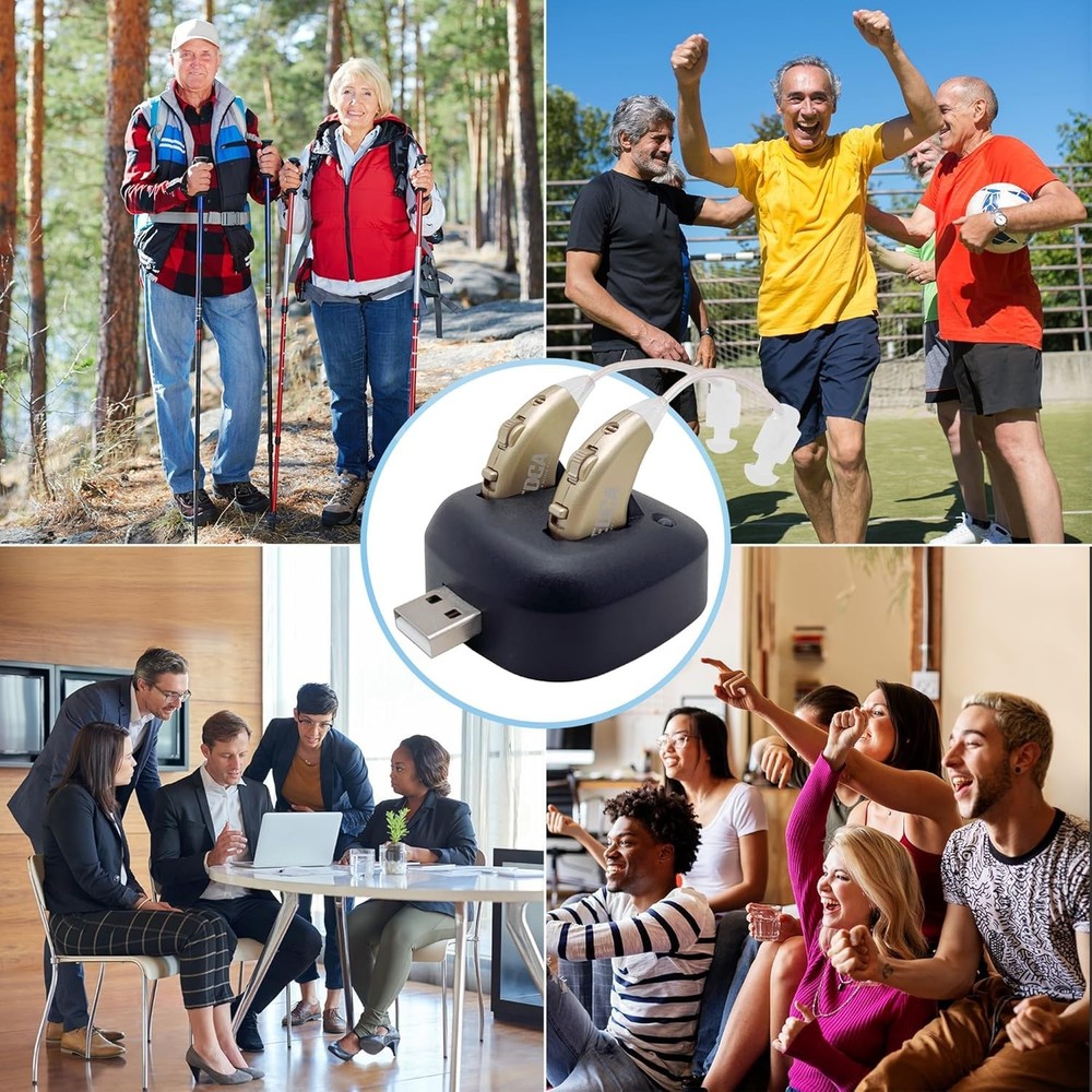 Compact Rechargeable BTE Hearing Amplifiers - Stylish Gold with Easy Control
