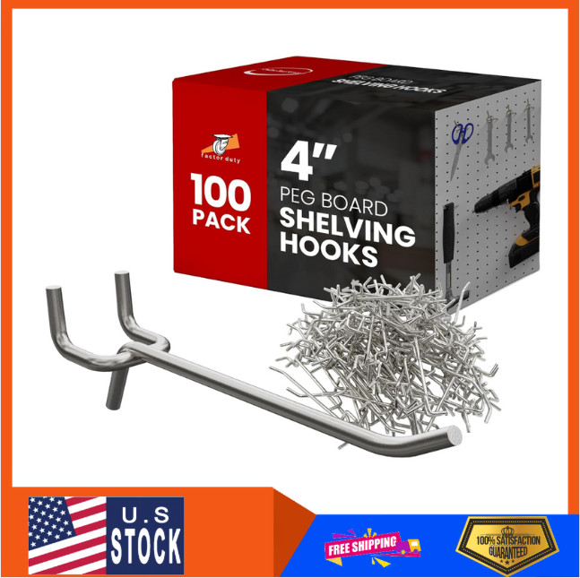 100 Pack PEG Board Pegboard Shelving Hooks 4" Length Metal
