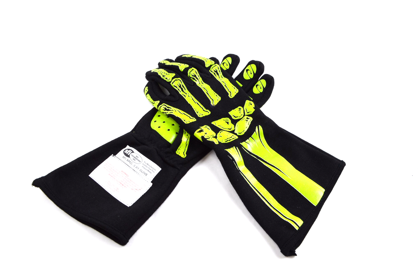 RJS RACING SFI 3.3/5 NEW SKELETON RACING GLOVES LEMON / BLACK SIZE LG 600090162