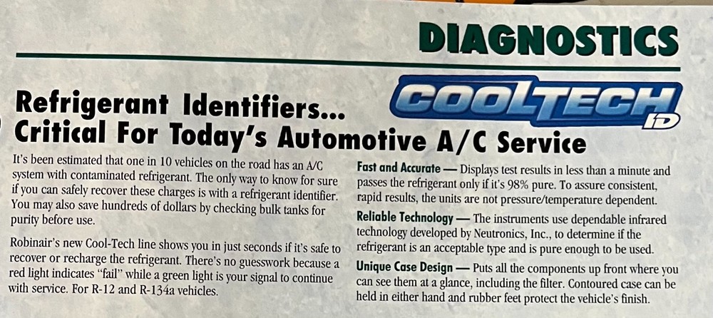 ROBINAIR 16900 REFRIGERANT IDENTIFIER