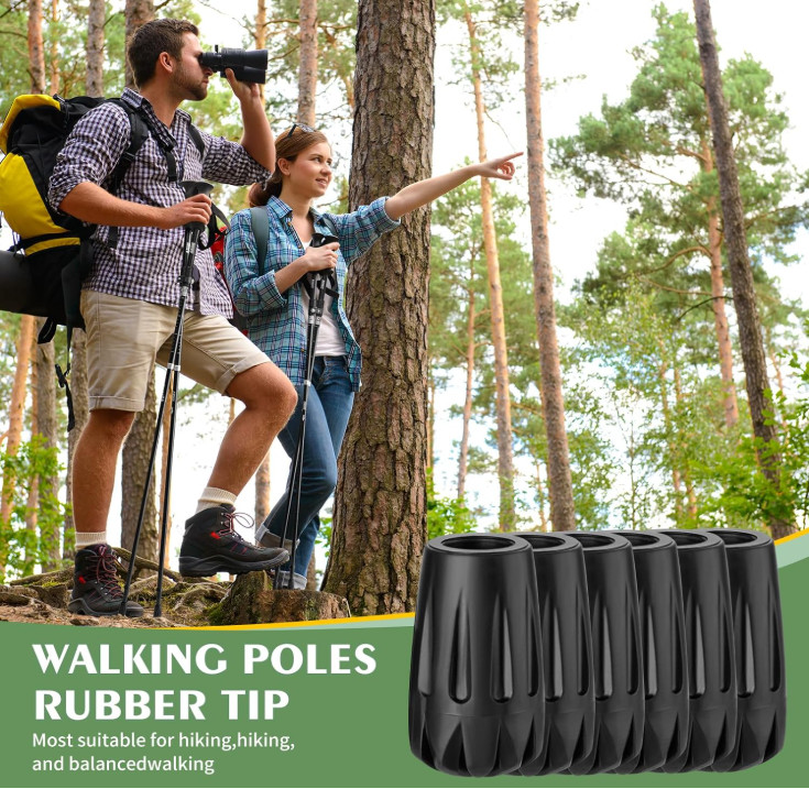 Universal Trekking Pole Tips 6 Pack – Shock Absorbing Rubber Caps 11mm