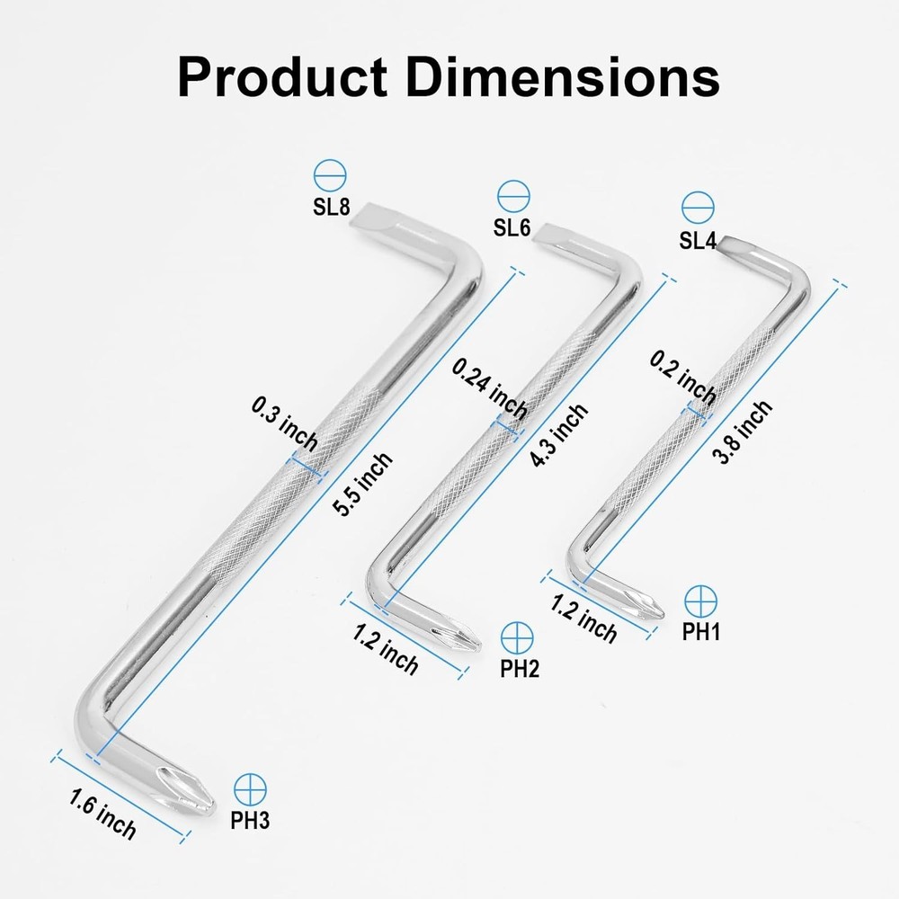 3 Pcs Offset Screwdriver Set Right Angle Phillips Screw Driver Flat Head
