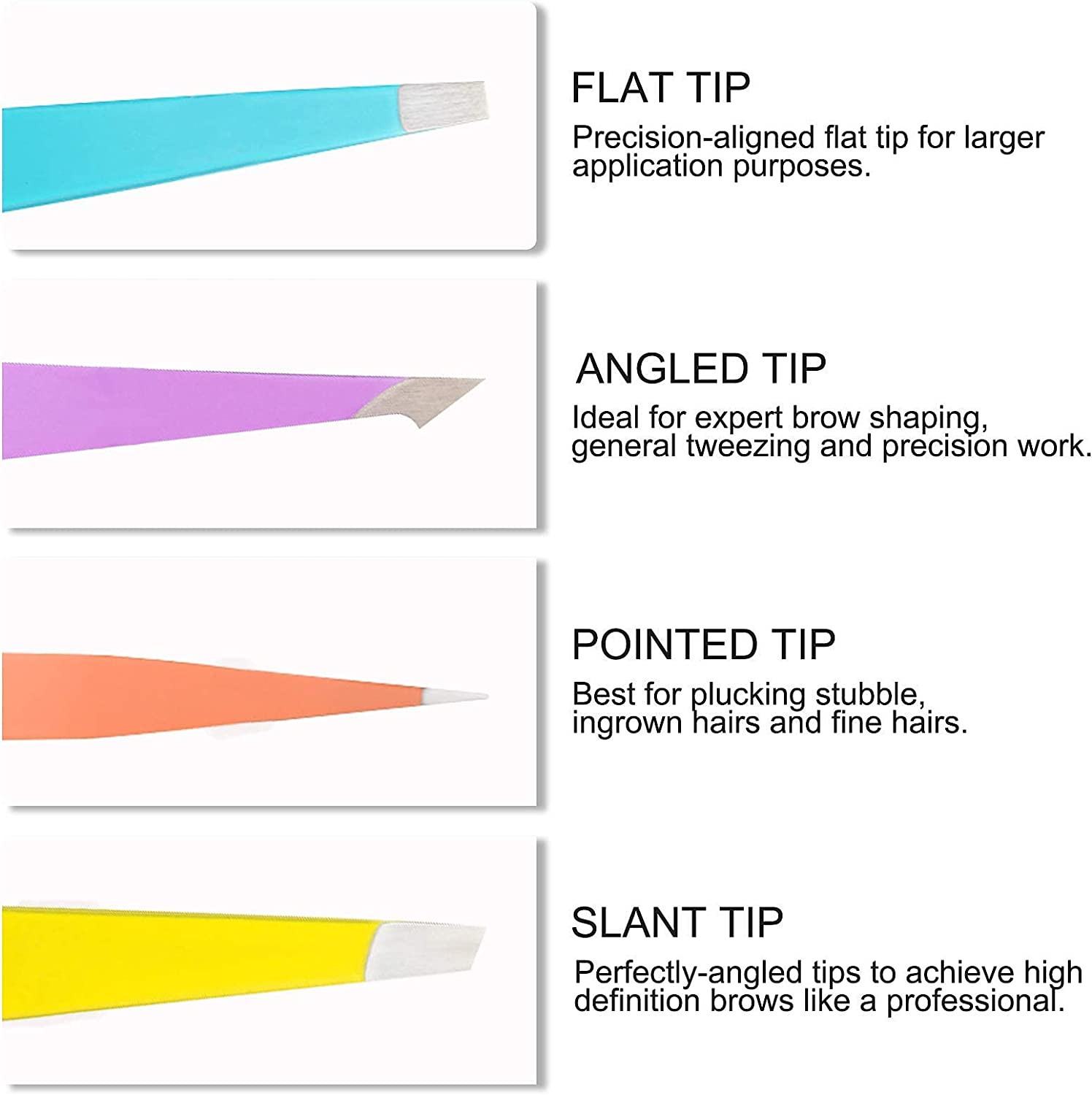 4Pcs Professional Stainless Steel Tweezers Set Ingrown Hair Remover Plucking Kit