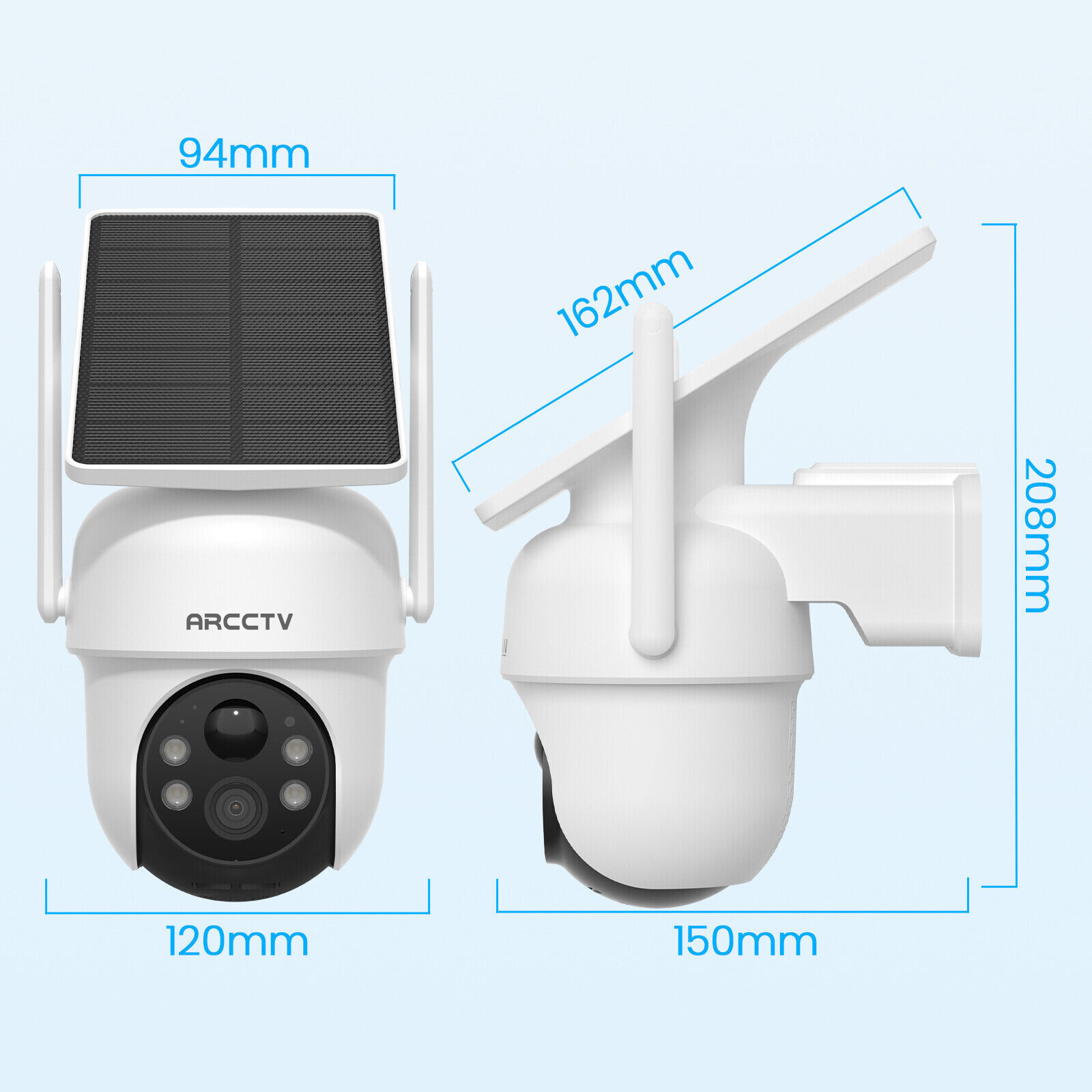 ARCCTV 4MP WiFi6 Wireless Security Camera System Solar Powered Outdoor PTZ CCTV