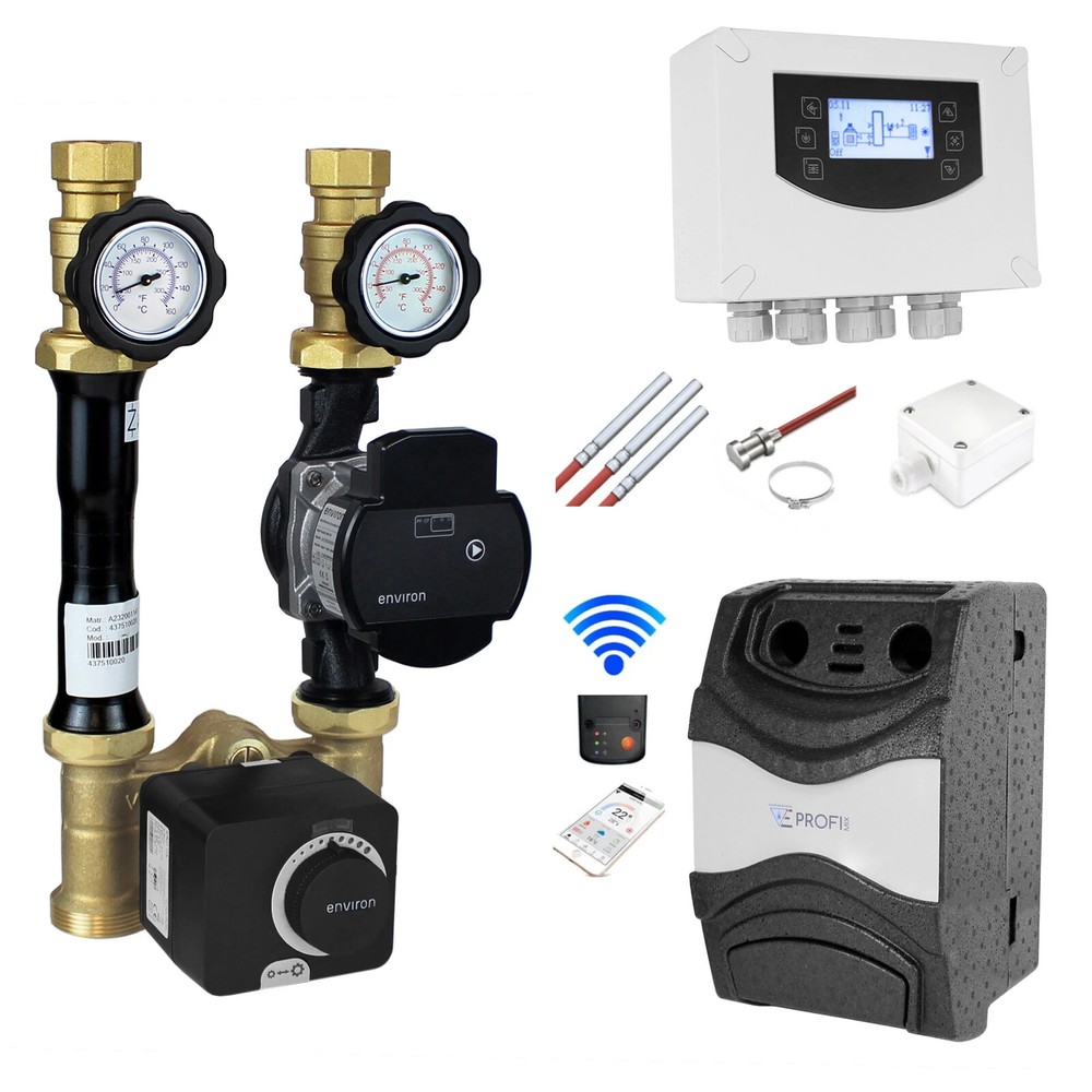 Pump group with 3-way mixer and weather-controlled control with Wifi module