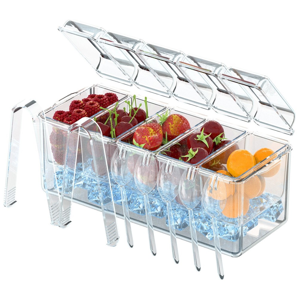 Ice Chilled Box Condiment Caddy Serving Tray Container Bar Garnish Bin Holder