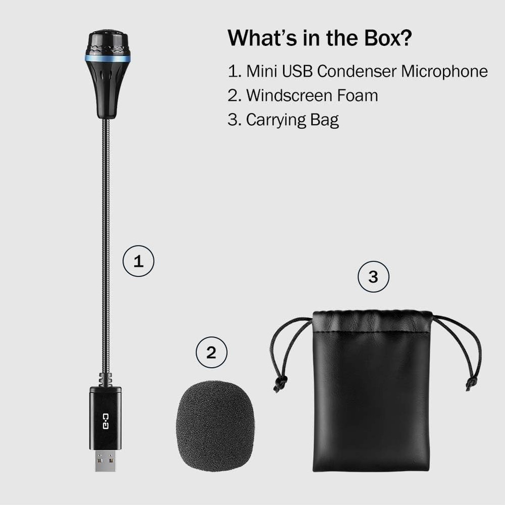Mini USB Microphone for PC Mac Gooseneck Audio for Video Call Recording