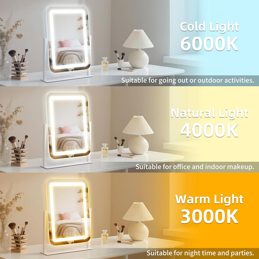 LED Vanity Mirror with Touch Control, Dimmable 3-Light Modes, 13.1"x16.7