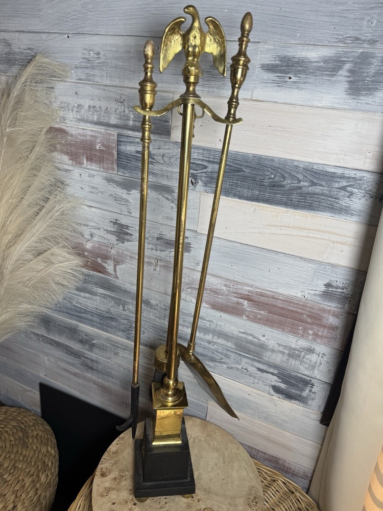 Vintage Brass American Eagle Fireplace Tools