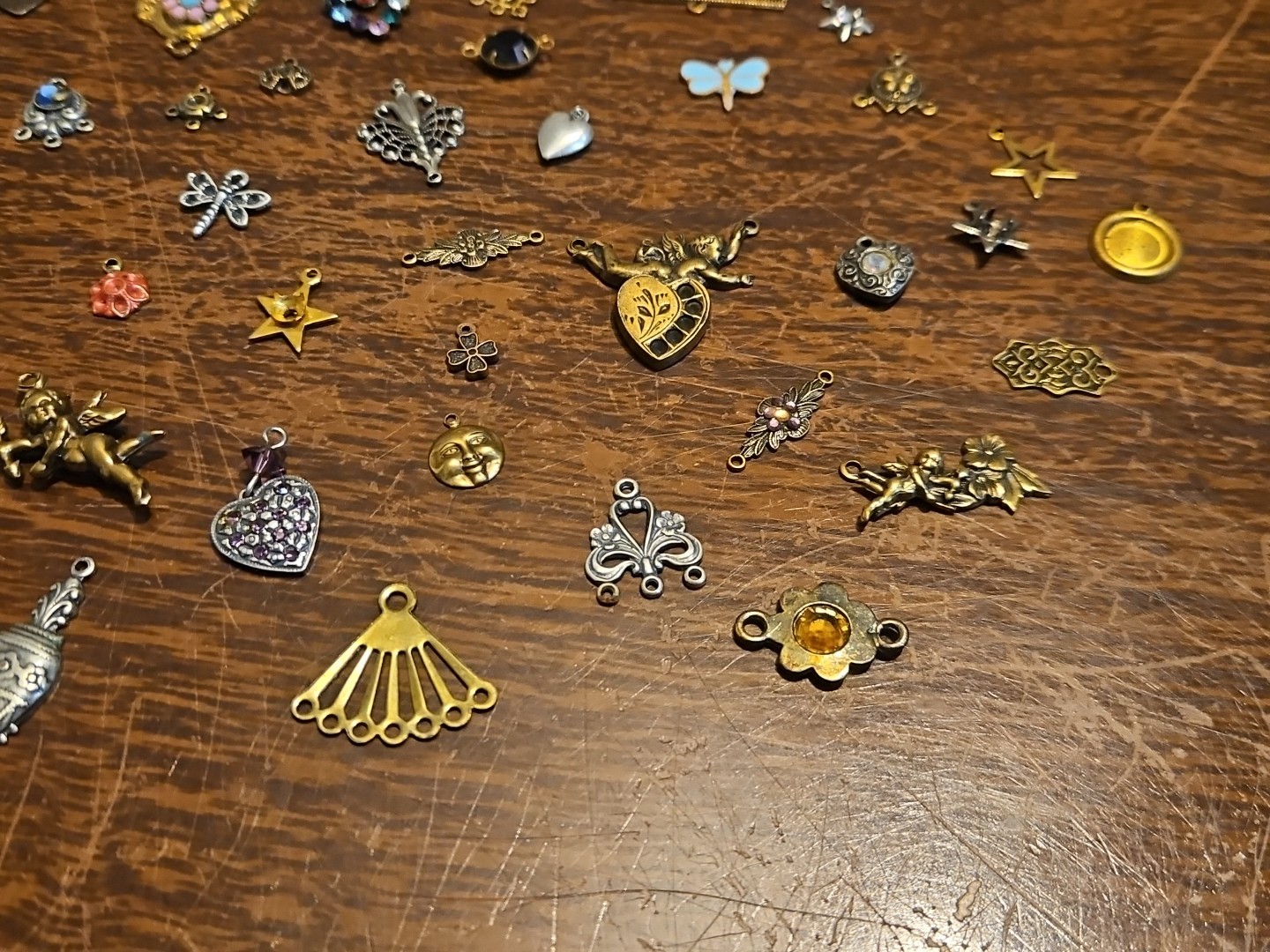 Lot Of 50 Mixed Parts Pcs France Vintage 60s Brass Stampings Findings Jewelry 23