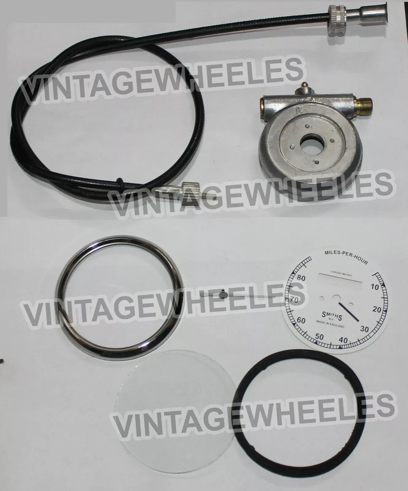 Smiths 80MPH White Dial Speedometer Gauge & 55" Cable + Speedometer Drive