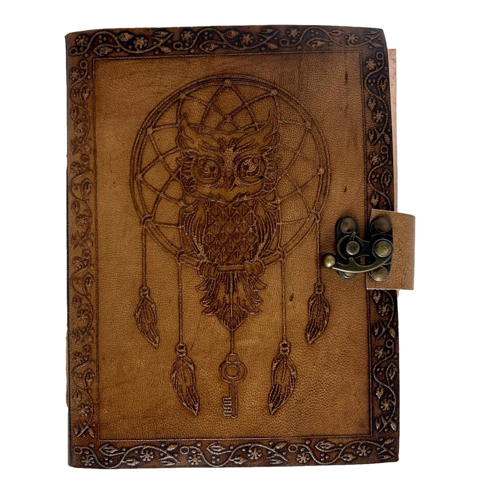 100% Leather Engraved Owl Dream Catcher Journal