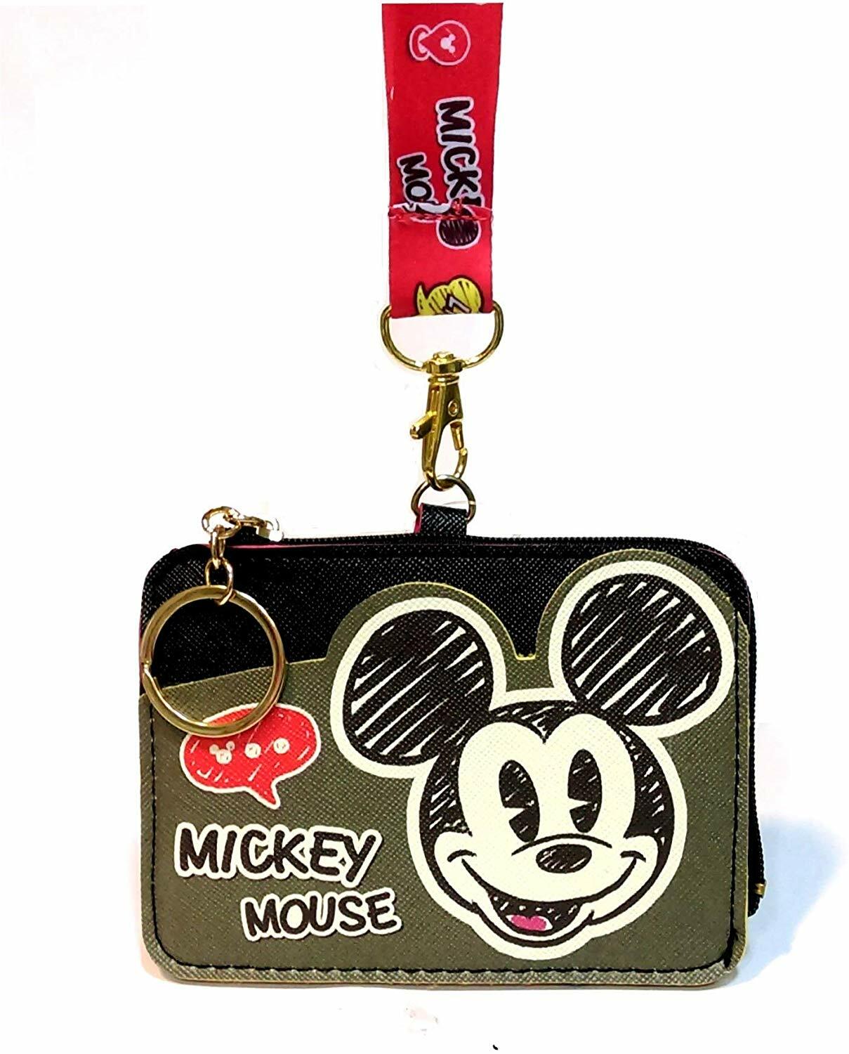 Disney Mickey Mouse Change Coin Purse Card Holder Case Wallet Pouch Bag Lanyard