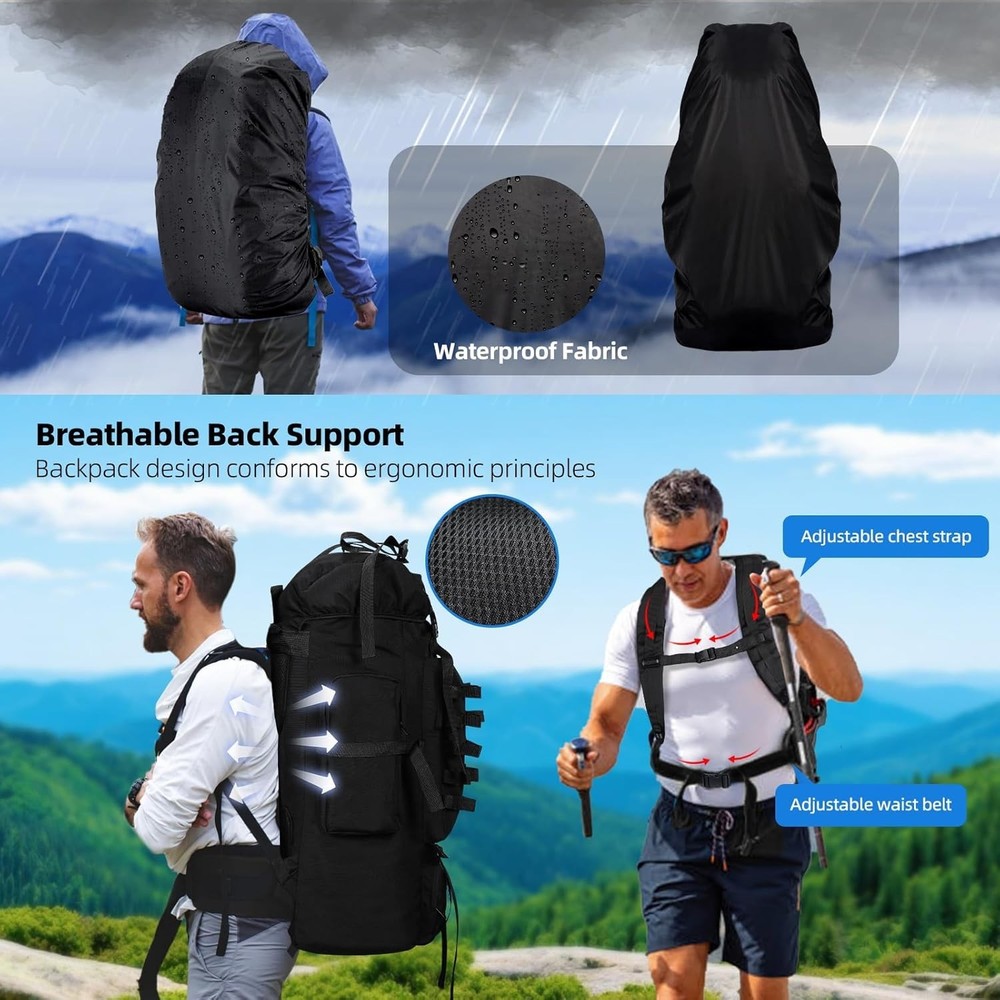 Versatile 70L Camping and Hiking Backpack with Molle System, Adjustable Straps