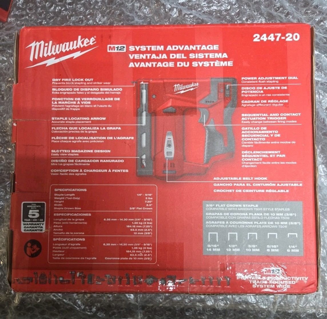 Milwaukee 2447-20 M12 12 Volt 3/8 Crown Stapler Cordless NEW Free Shipping. READ