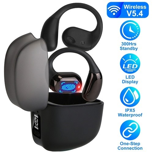 Wireless V5.4 Open Ear Earbuds with Earhook LED Display Charging Case Waterproof