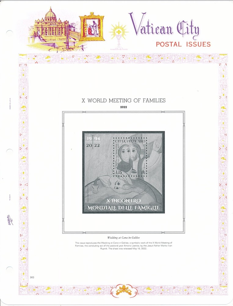 WHITE ACE 2022 Vatican City Singles Album Supplement V-73 for Stamps