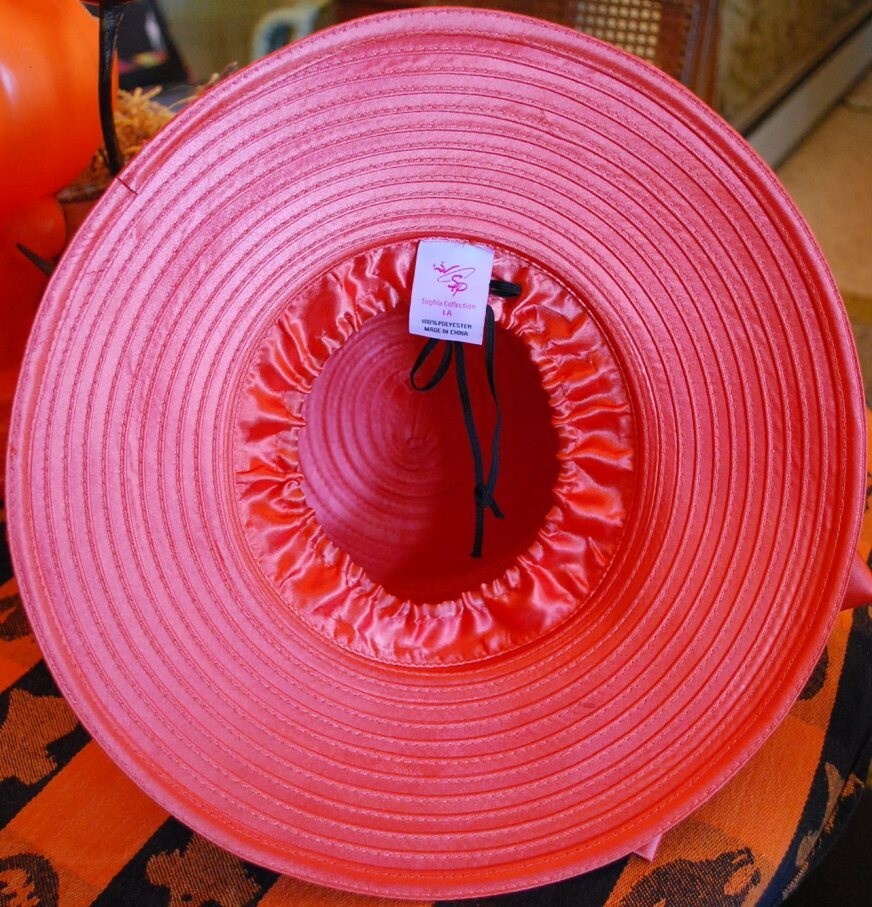 Vintage SOPHIA COLLECTION Ladies ORANGE Church Hat w Rhinestones & Feathers