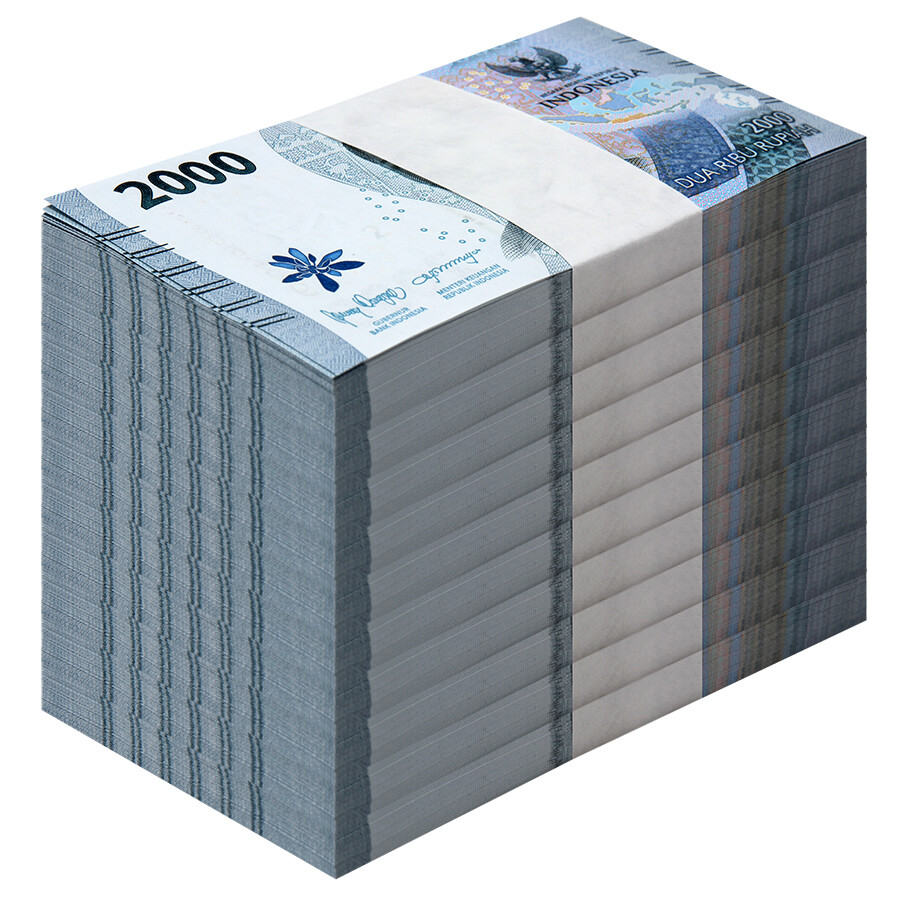 Indonesia 2000 Rupiah, 2023, P-163a.2, UNC X 1000 PCS Brick