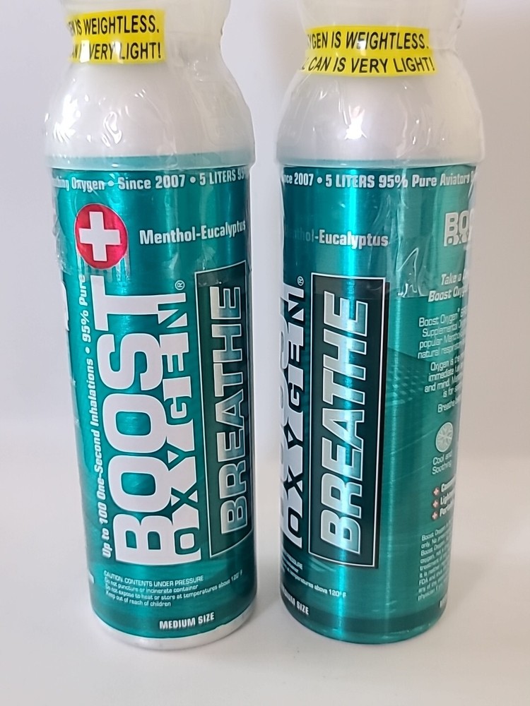 ( 2 ) BOOST OXYGEN 95% Pure Oxygen, Menthol-Eucalyptus, 5 L, MEDIUM Unit