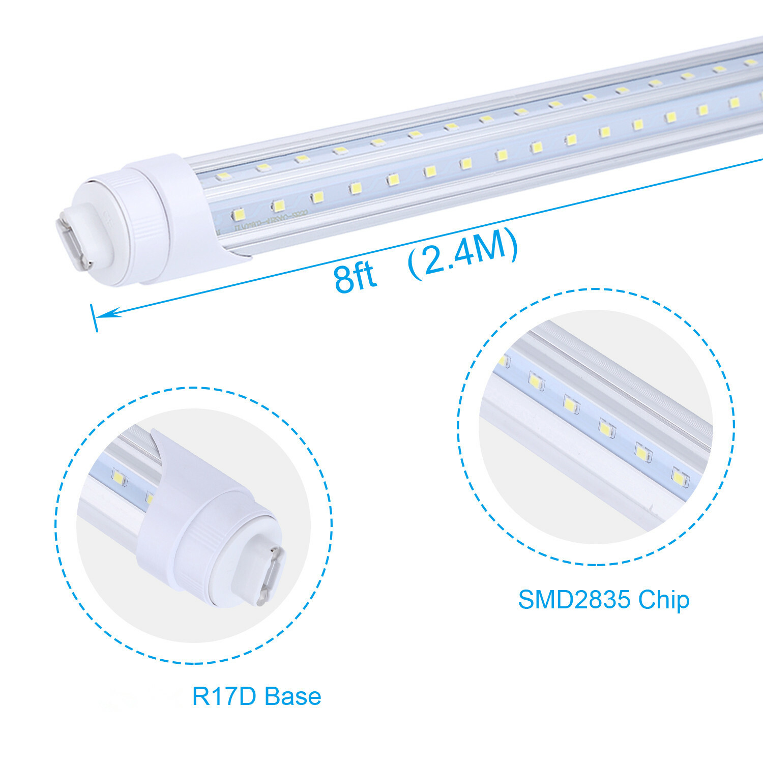 T8 8FT R17D HO Led Tube Light Bulbs 8 Foot 45W 65W 90W 8' Led Shop Light 6000K