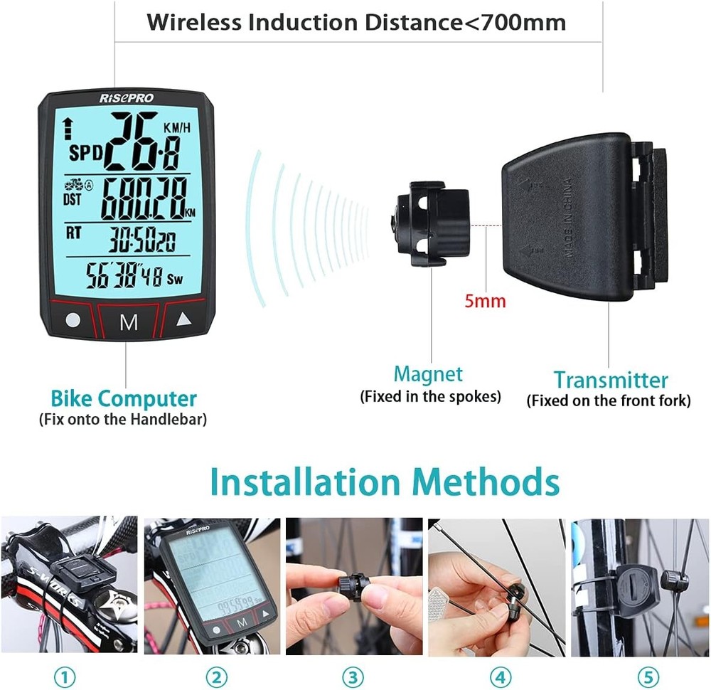 Wireless Speedometer & Odometer for Bicycles - Waterproof Digital Bike Computer
