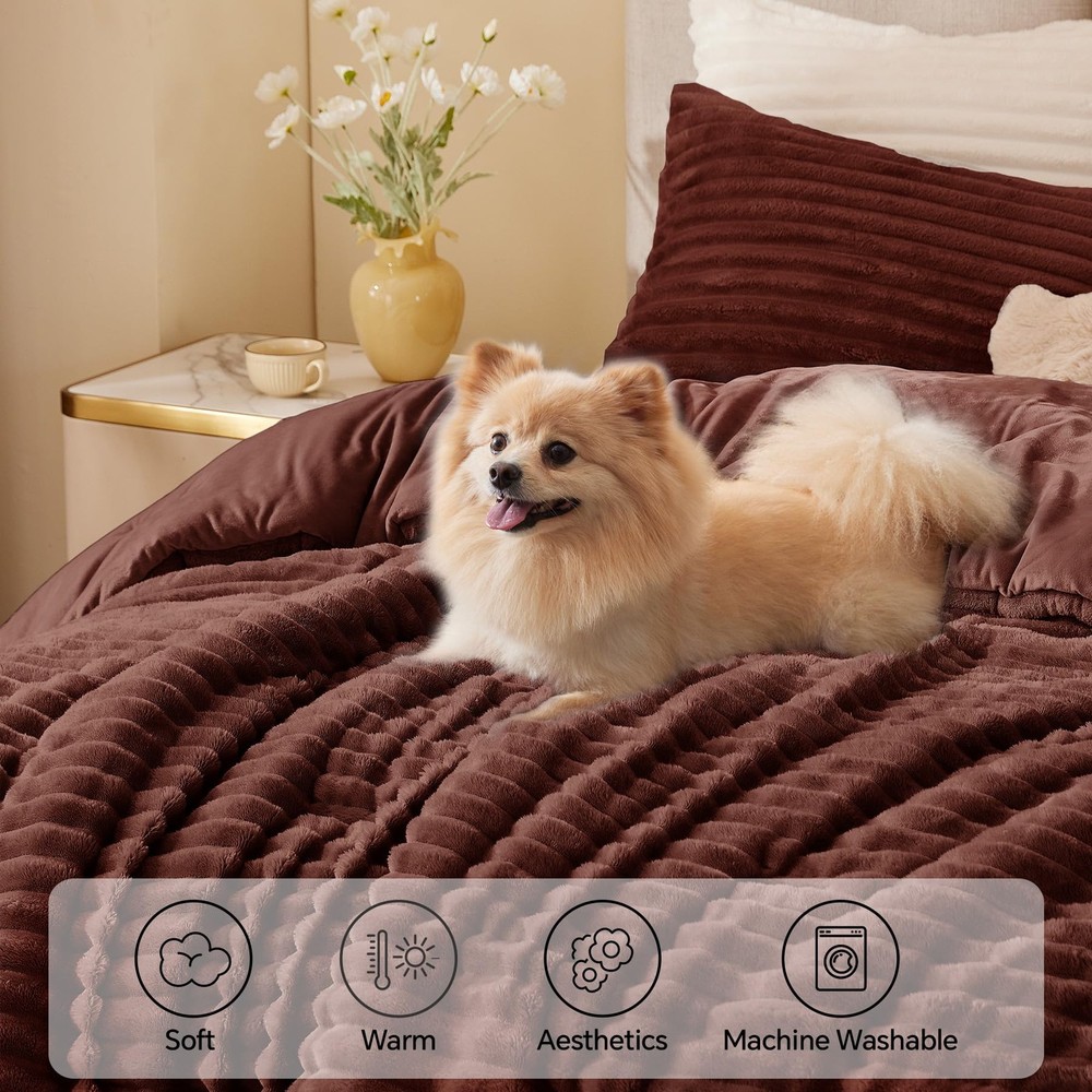 Fleece King Comforter Set -Super Soft & Warm Fluffy Hot Chotolate Bedding, Lu...