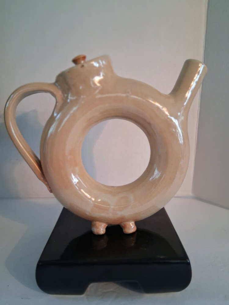 Donut Shaped Teapot w/ Lid; Handmade;