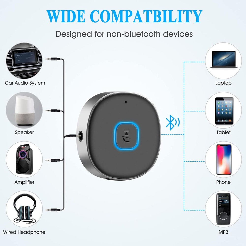 Bluetooth Receiver 3.5mm AUX Car Adapter Wireless Audio Receiver for Home Stereo