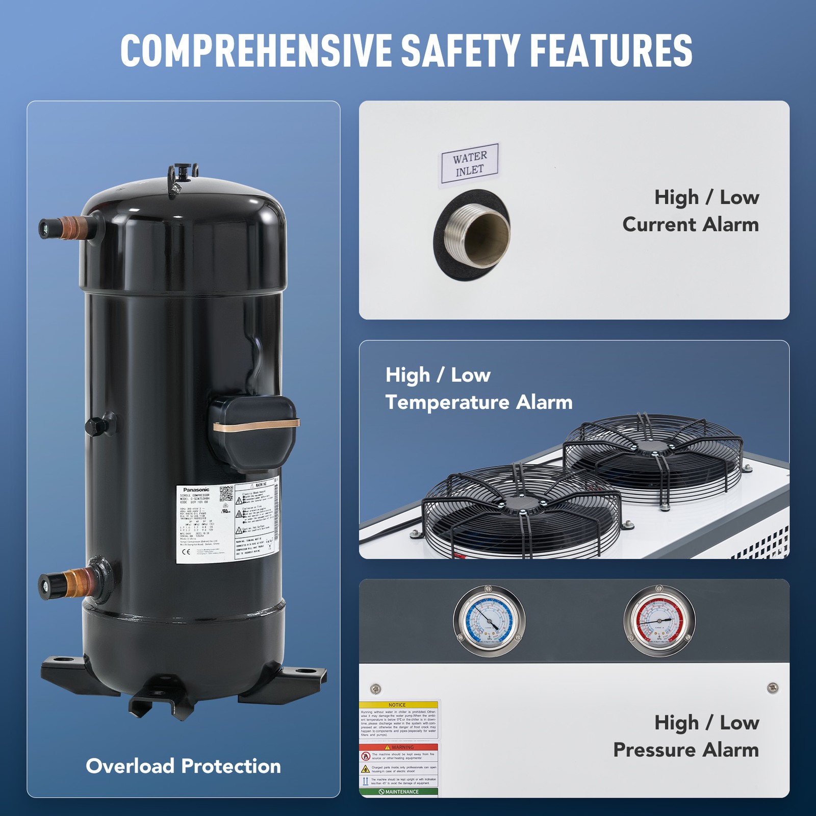 CREWORKS 5 Ton R32 Industrial Air-Cooled Chiller with 15.8 Gal Tank Capacity