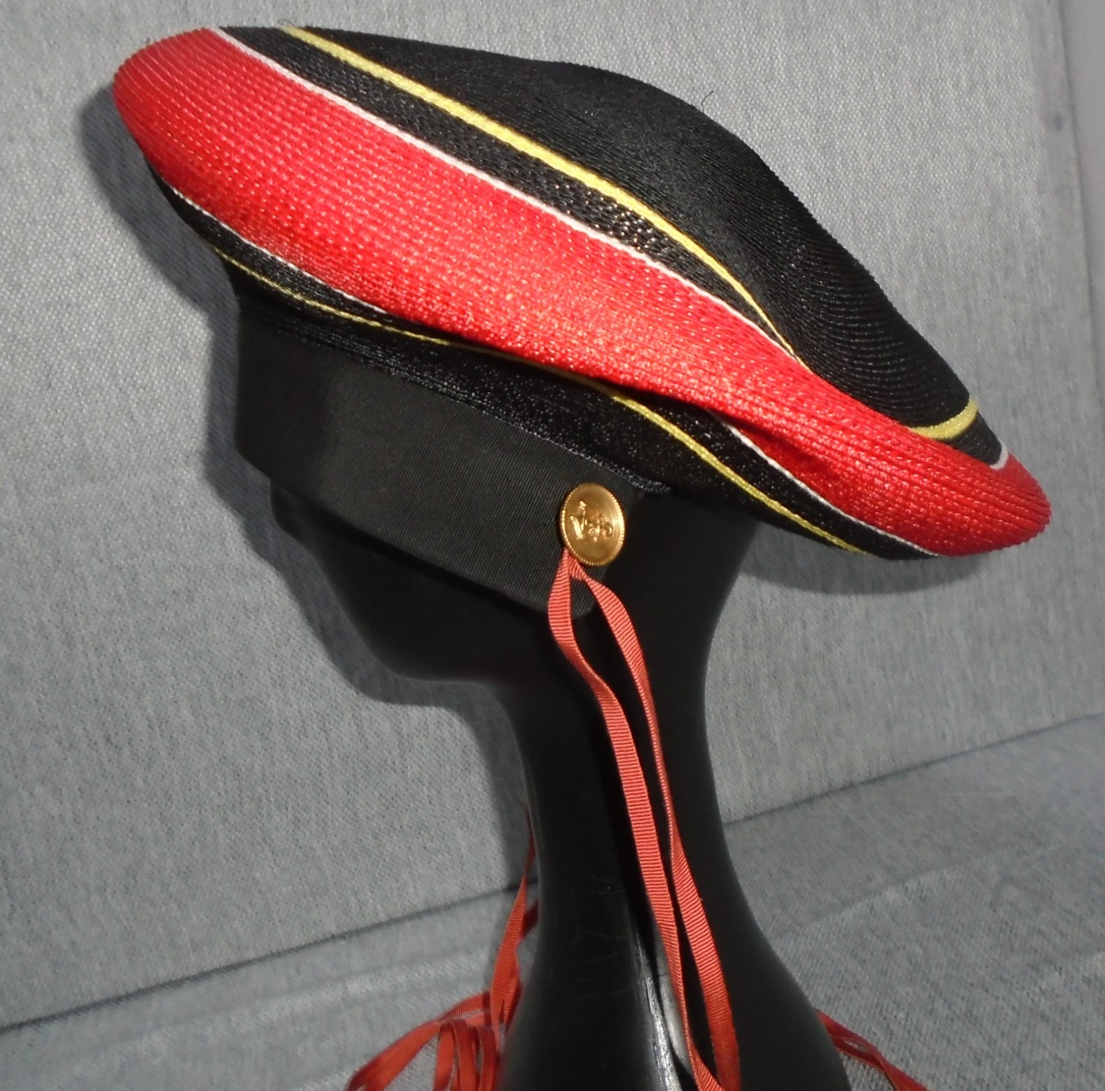 YSL Yves Saint Laurent Designer Vintage RED Black Hat