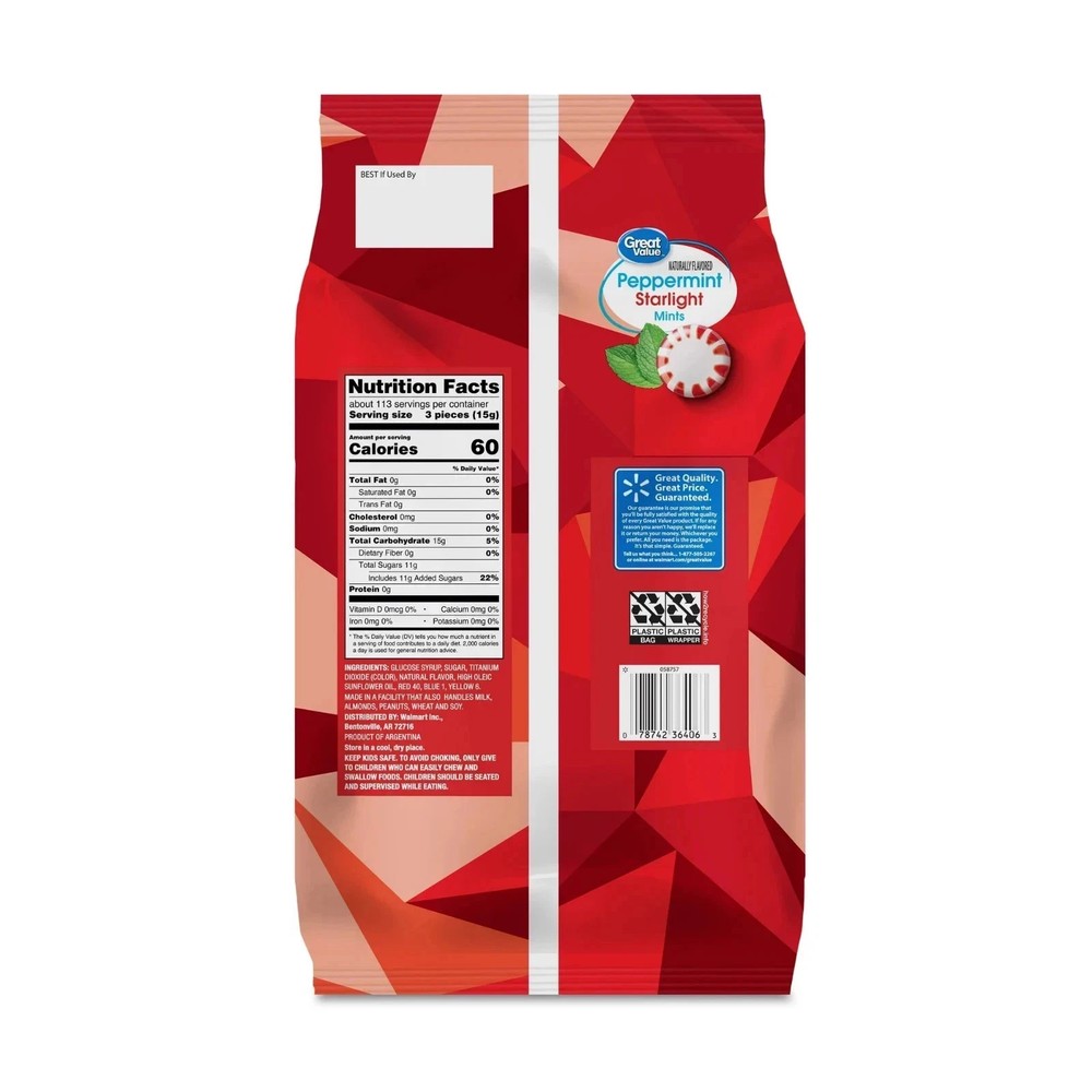 NEW Great Value Peppermint Starlight Mints Hard Candy, 60 oz.