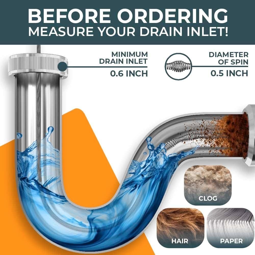 Professional Grade 50FT Drain Snake - Includes Drill Attachment and Gloves